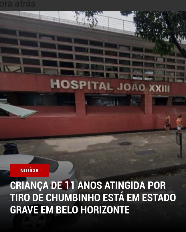 Criança de 11 Anos Atingida por Tiro de Chumbinho Está em Estado Grave em Belo Horizonte