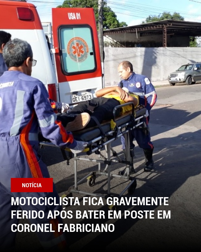 Motociclista fica gravemente ferido após bater em poste em Coronel Fabriciano