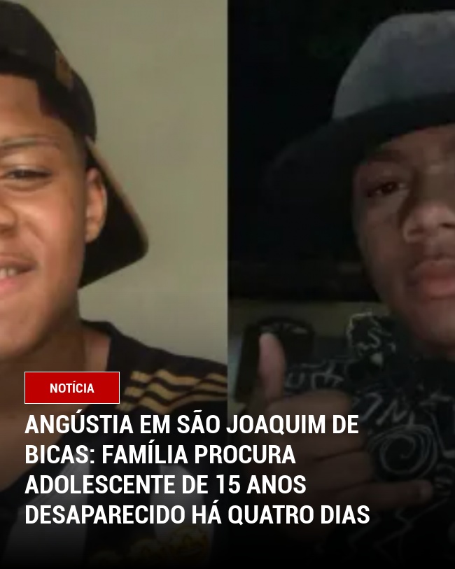 Angústia em São Joaquim de Bicas: família procura adolescente de 15 anos desaparecido há quatro dias