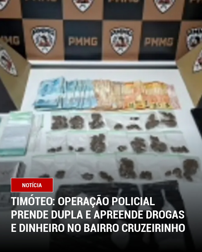Timóteo: Operação Policial Prende Dupla e Apreende Drogas e Dinheiro no Bairro Cruzeirinho