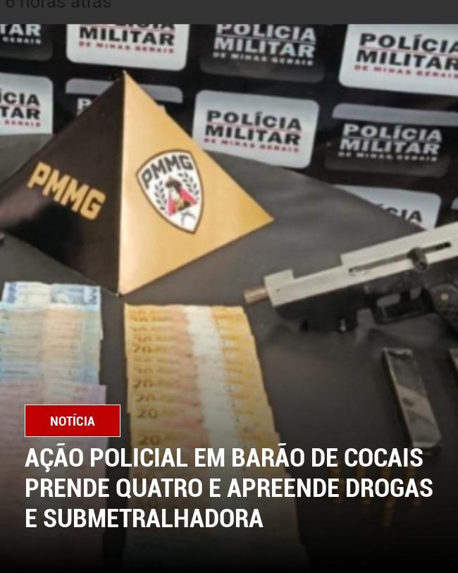 Ação Policial em Barão de Cocais Prende Quatro e Apreende drogas e submetralhadora