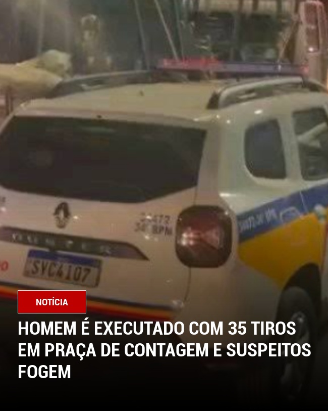 Homem é executado com 35 tiros em praça de Contagem e suspeitos fogem