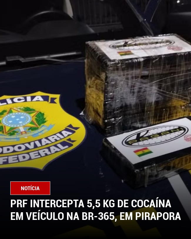PRF intercepta 5,5 kg de cocaína em veículo na BR-365, em Pirapora