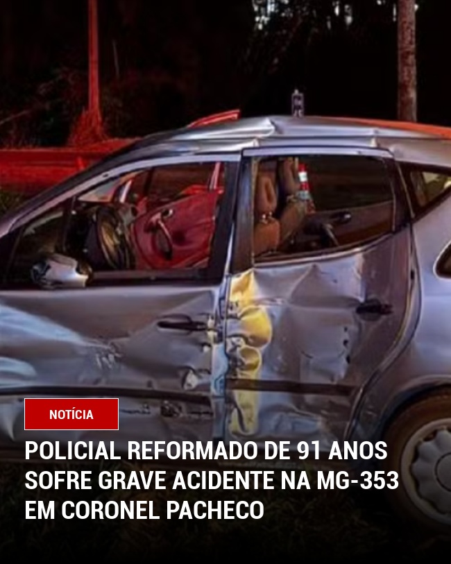 Policial reformado de 91 anos sofre grave acidente na MG-353 em Coronel Pacheco