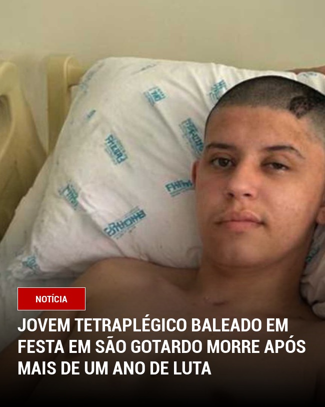 Jovem tetraplégico baleado em festa em São Gotardo morre após mais de um ano de luta