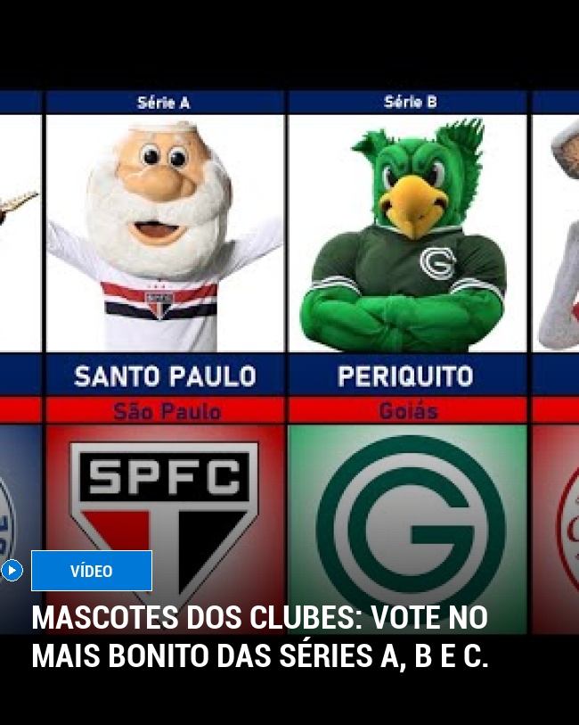 Mascotes dos clubes: Vote no mais bonito das Séries A, B e C.