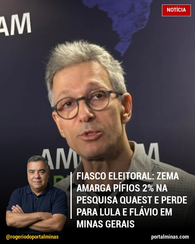 Fiasco eleitoral: Zema amarga pífios 2% na pesquisa Quaest e perde para Lula e Flávio em Minas Gerais