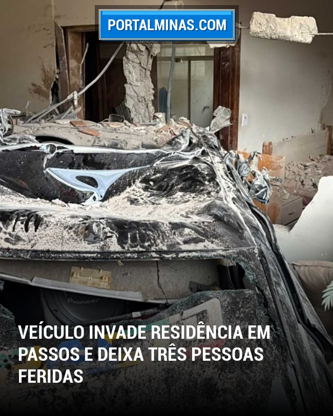 Veículo Invade Residência em Passos e Deixa Três Pessoas Feridas
