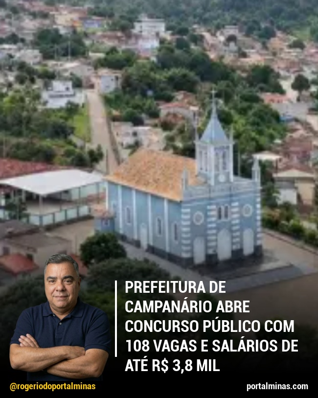Prefeitura de Campanário abre concurso público com 108 vagas e salários de até R$ 3,8 mil