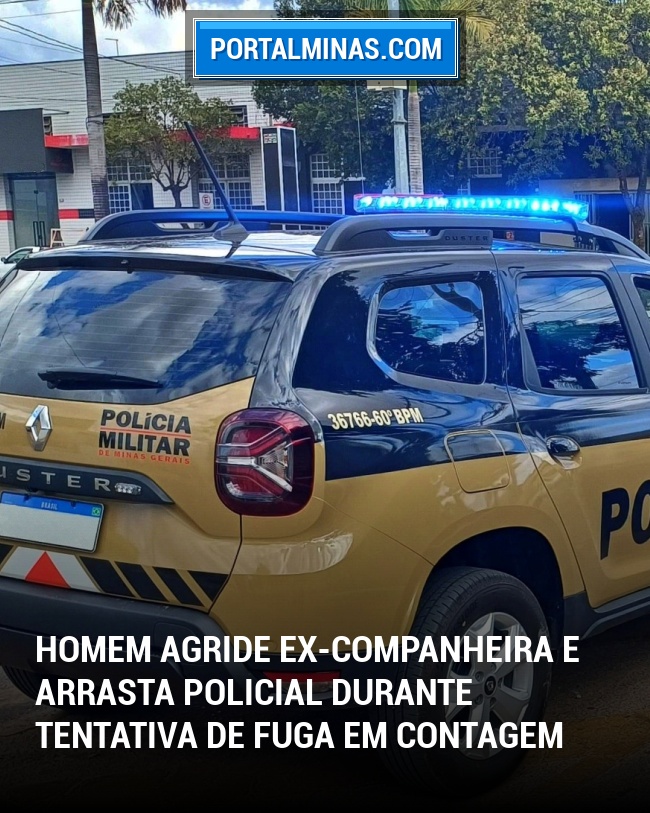 Homem agride ex-companheira e arrasta policial durante tentativa de fuga em Contagem