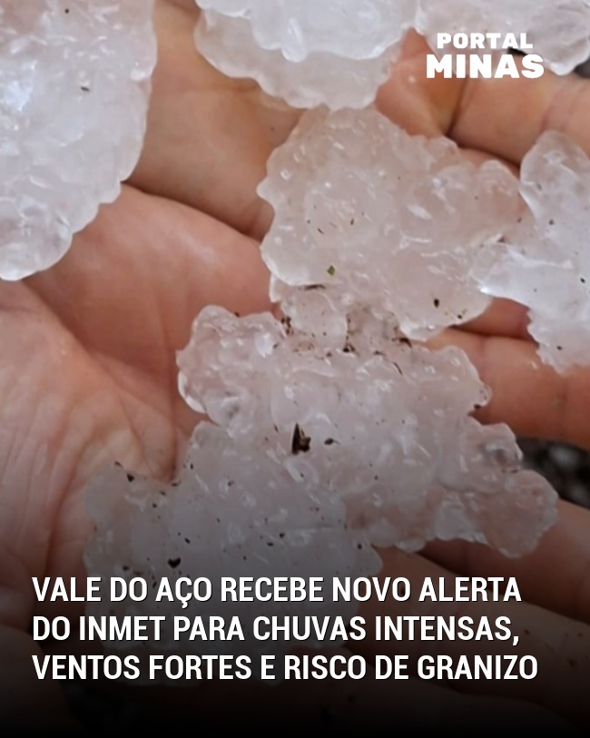 Vale do Aço Recebe Novo Alerta do INMET para Chuvas Intensas, Ventos Fortes e Risco de Granizo