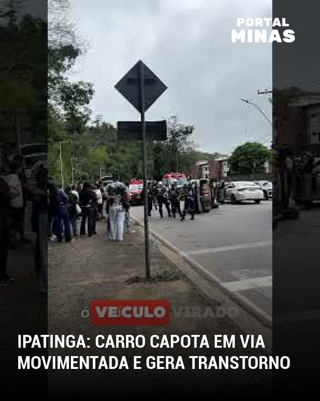 Ipatinga: Carro capota em via movimentada e gera transtorno