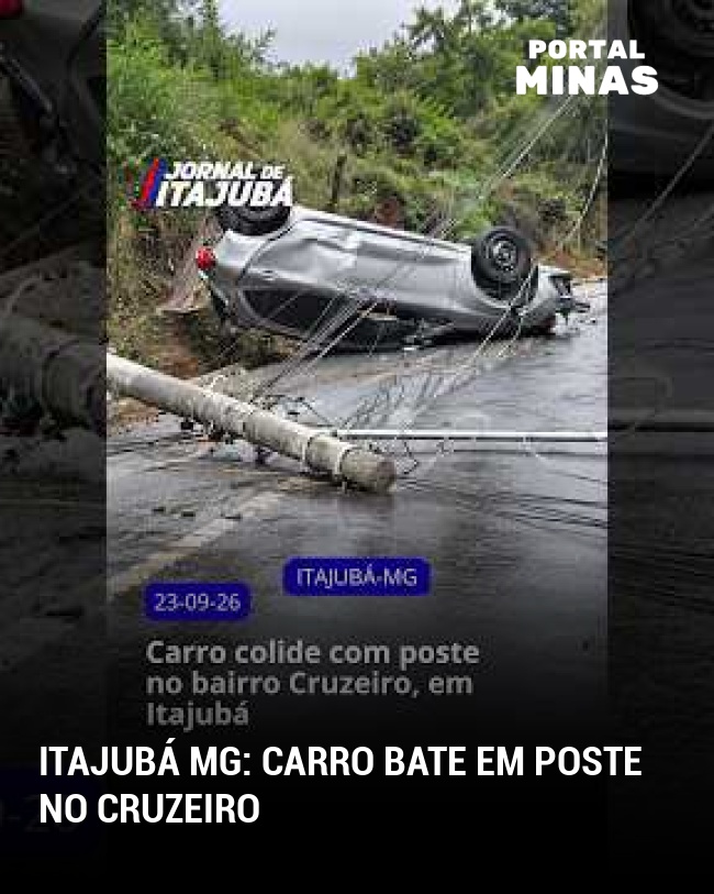 Itajubá MG: Carro bate em poste no Cruzeiro
