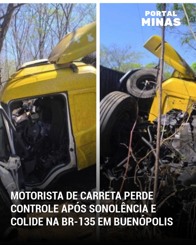 Motorista de Carreta Perde Controle Após Sonolência e Colide na BR-135 em Buenópolis