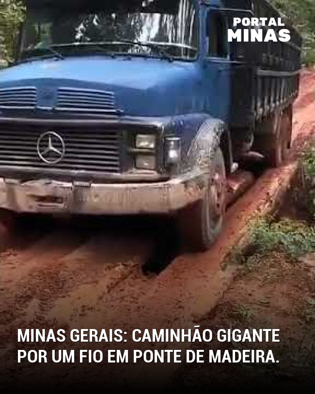 Minas Gerais: caminhão gigante por um fio em ponte de madeira.
