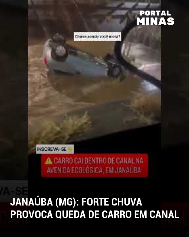 Janaúba (MG): Forte chuva provoca queda de carro em canal