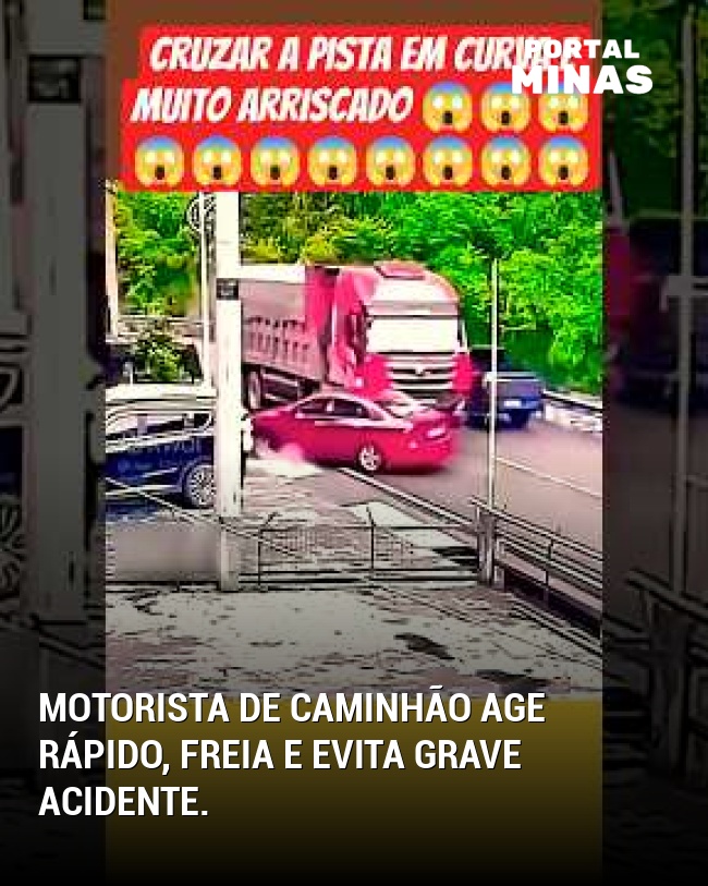 Motorista de caminhão age rápido, freia e evita grave acidente.