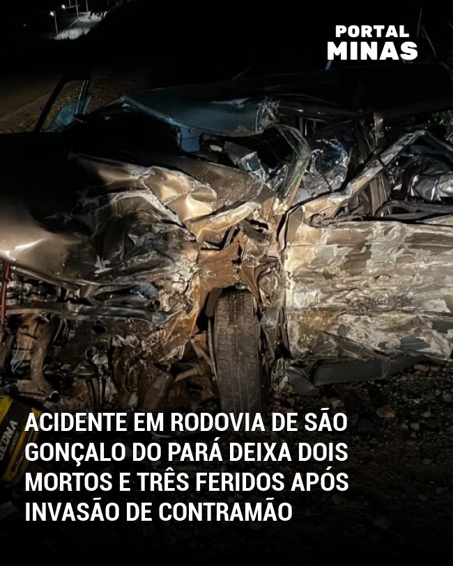 Acidente em rodovia de São Gonçalo do Pará deixa dois mortos e três feridos após invasão de contramão