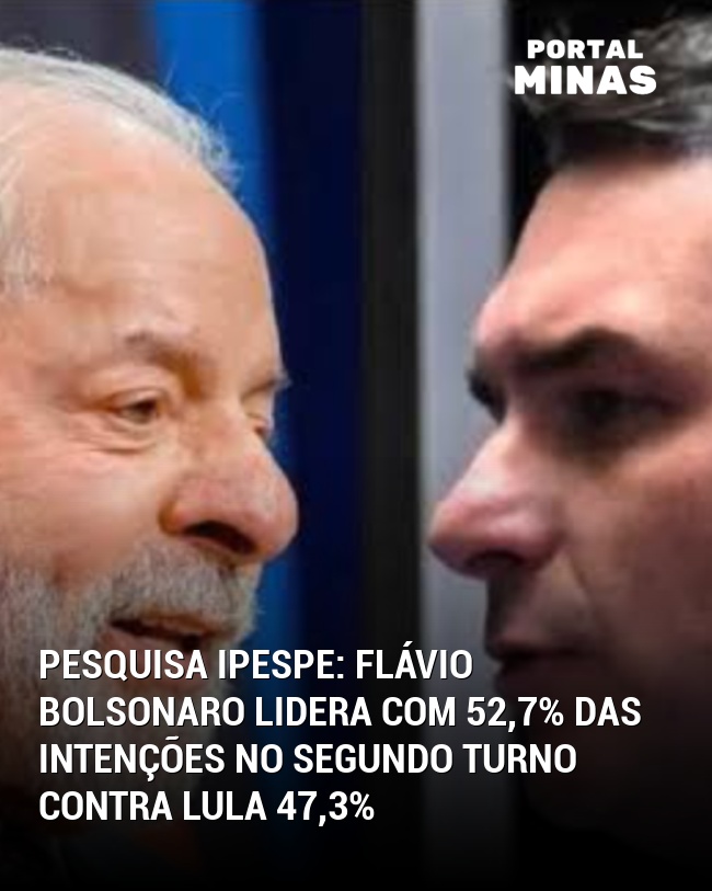 Pesquisa Ipespe: Flávio Bolsonaro lidera com 52,7% das intenções no segundo turno contra Lula 47,3%