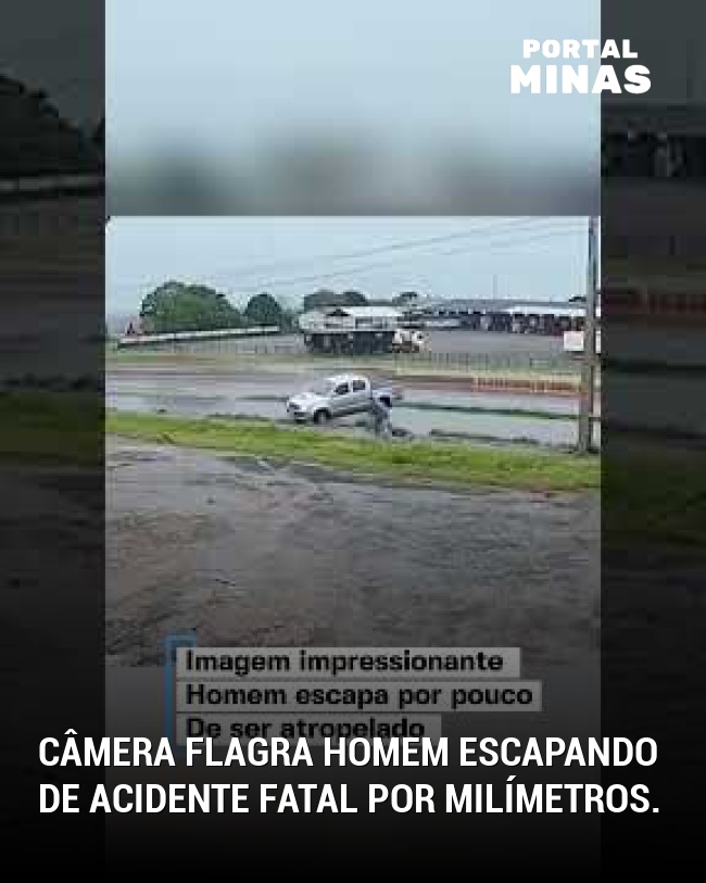 Câmera flagra homem escapando de acidente fatal por milímetros.