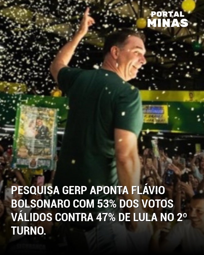 Pesquisa Gerp aponta Flávio Bolsonaro com 53% dos votos válidos contra 47% de Lula no 2º turno.