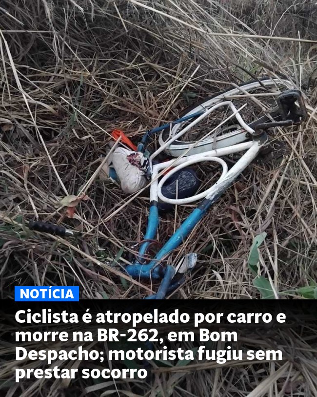 Ciclista é atropelado por carro e morre na BR-262, em Bom Despacho; motorista fugiu sem prestar socorro