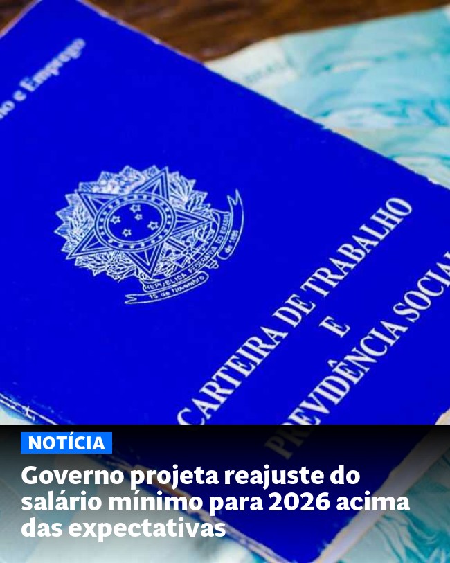 Governo projeta reajuste do salário mínimo para 2026 acima das expectativas - Post para compartilhamento via WhatsApp