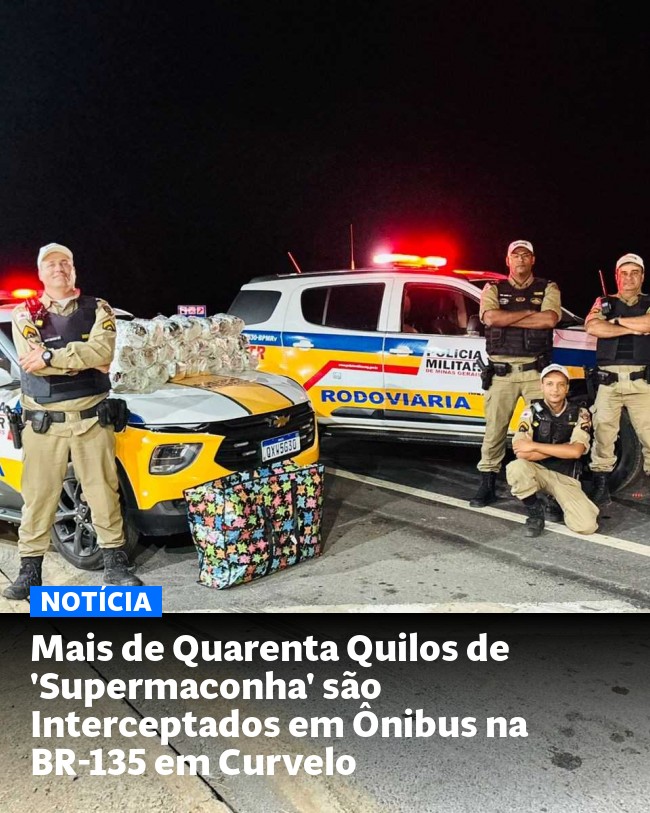 Mais de Quarenta Quilos de 'Supermaconha' são Interceptados em Ônibus na BR-135 em Curvelo - Post para compartilhamento via WhatsApp
