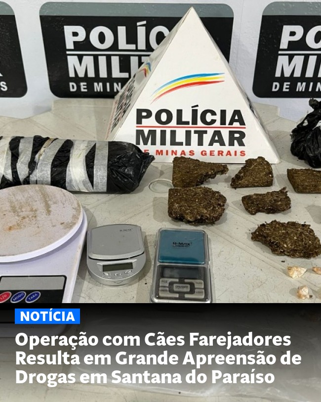 Operação com Cães Farejadores Resulta em Grande Apreensão de Drogas em Santana do Paraíso - Post para compartilhamento via WhatsApp