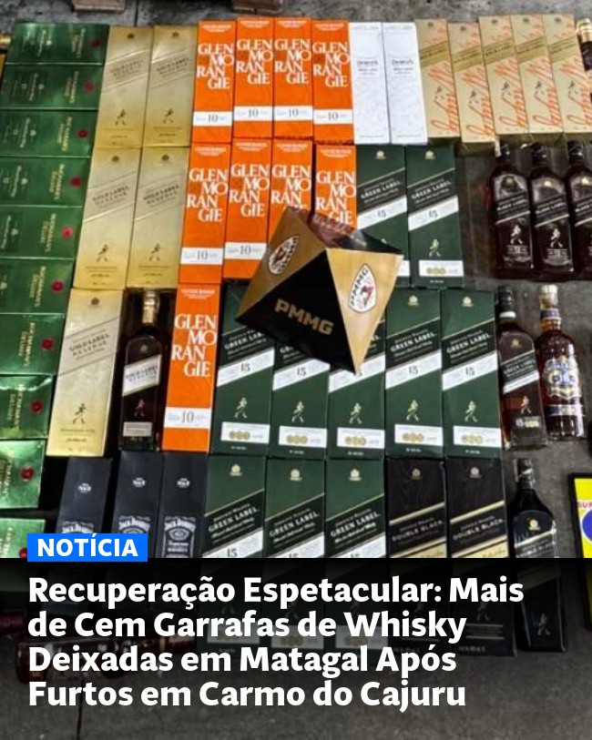 Recuperação Espetacular: Mais de Cem Garrafas de Whisky Deixadas em Matagal Após Furtos em Carmo do Cajuru - Post para compartilhamento via WhatsApp