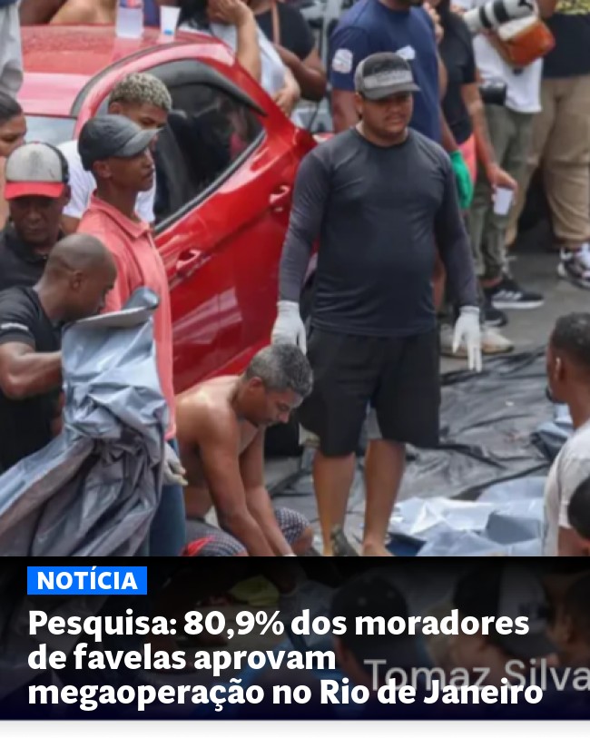Pesquisa: 80,9% dos moradores de favelas aprovam megaoperação no Rio de Janeiro - Post para compartilhamento via WhatsApp