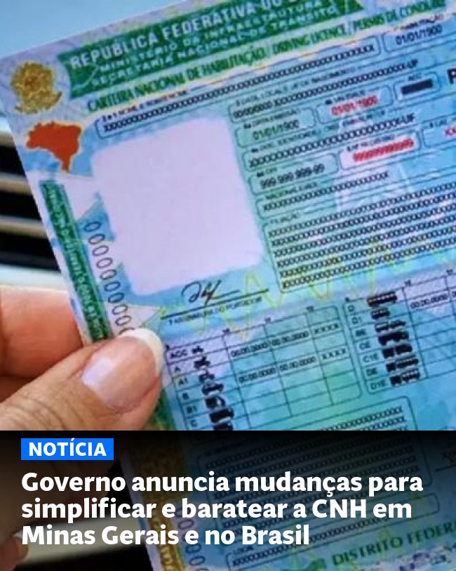 Governo anuncia mudanças para simplificar e baratear a CNH em Minas Gerais e no Brasil - Post para compartilhamento via WhatsApp