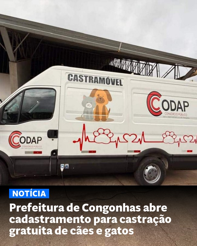 Prefeitura de Congonhas abre cadastramento para castração gratuita de cães e gatos - Post para compartilhamento via WhatsApp