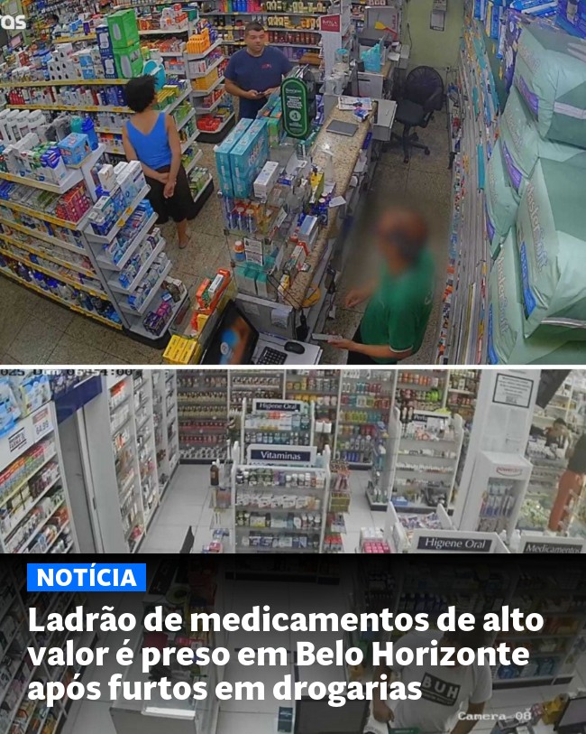 Ladrão de medicamentos de alto valor é preso em Belo Horizonte após furtos em drogarias - Post para compartilhamento via WhatsApp