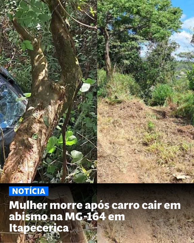Mulher morre após carro cair em abismo na MG-164 em Itapecerica - Post para compartilhamento via WhatsApp