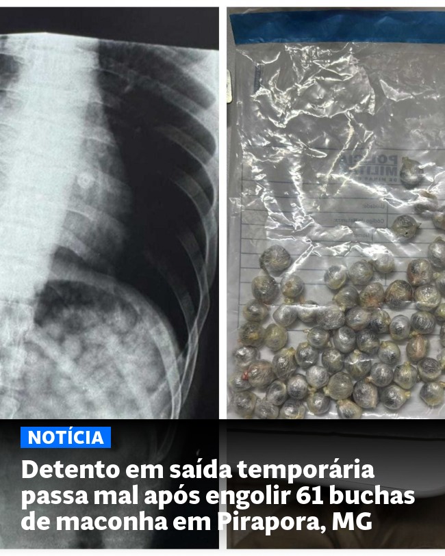 Detento em saída temporária passa mal após engolir 61 buchas de maconha em Pirapora, MG - Post para compartilhamento via WhatsApp