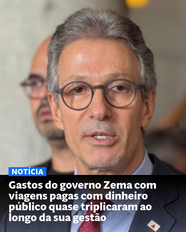 Gastos do governo Zema com viagens pagas com dinheiro público quase triplicaram ao longo da sua gestão - Post para compartilhamento via WhatsApp