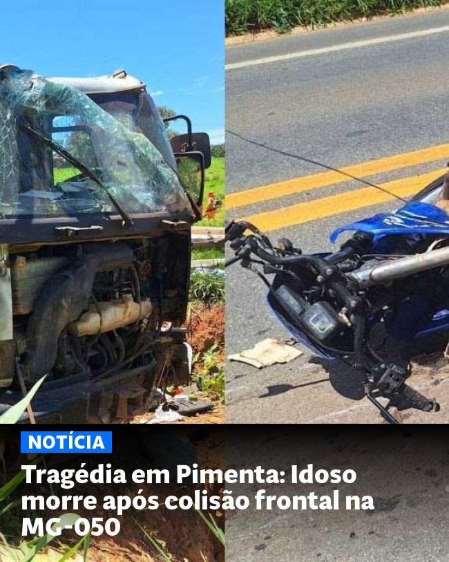 Tragédia em Pimenta: Idoso morre após colisão frontal na MG-050 - Post para compartilhamento via WhatsApp