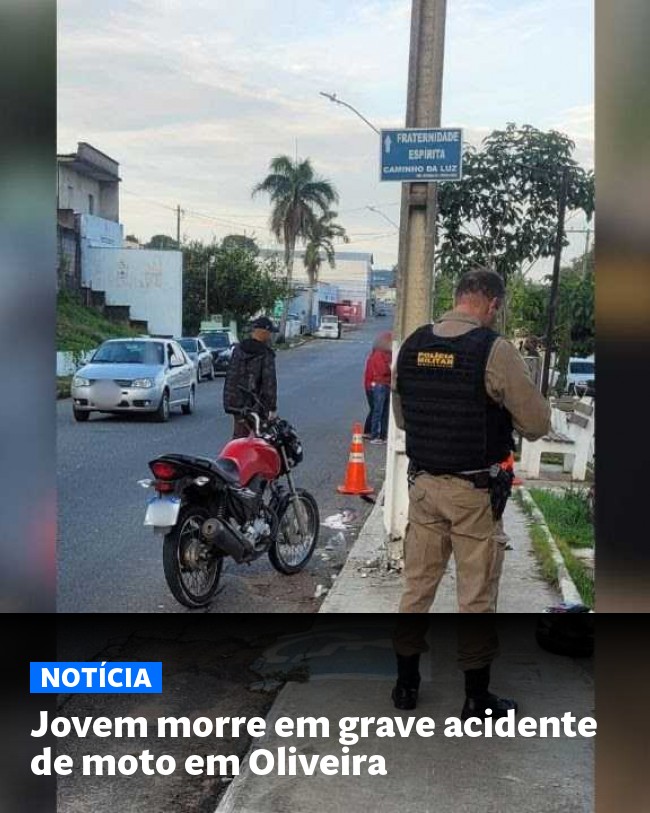 Jovem morre em grave acidente de moto em Oliveira - Post para compartilhamento via WhatsApp