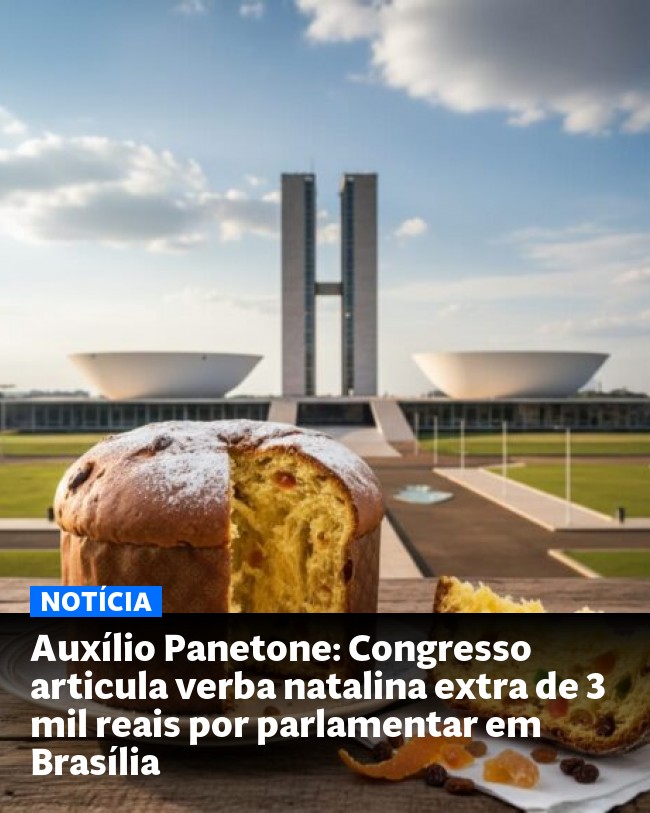 Auxílio Panetone: Congresso articula verba natalina extra de 3 mil reais por parlamentar em Brasília - Post para compartilhamento via WhatsApp