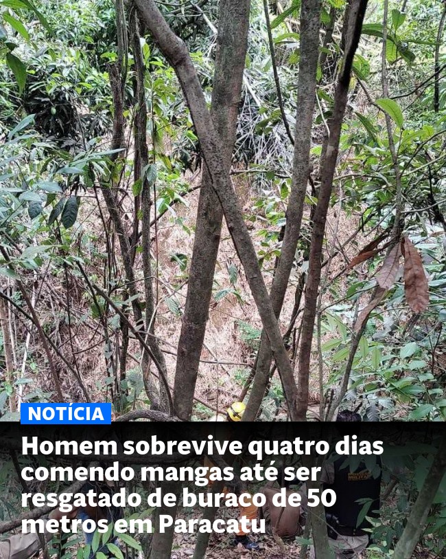 Homem sobrevive quatro dias comendo mangas até ser resgatado de buraco de 50 metros em Paracatu - Post para compartilhamento via WhatsApp