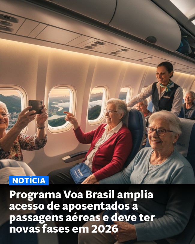 Programa Voa Brasil amplia acesso de aposentados a passagens aéreas e deve ter novas fases em 2026 - Post para compartilhamento via WhatsApp