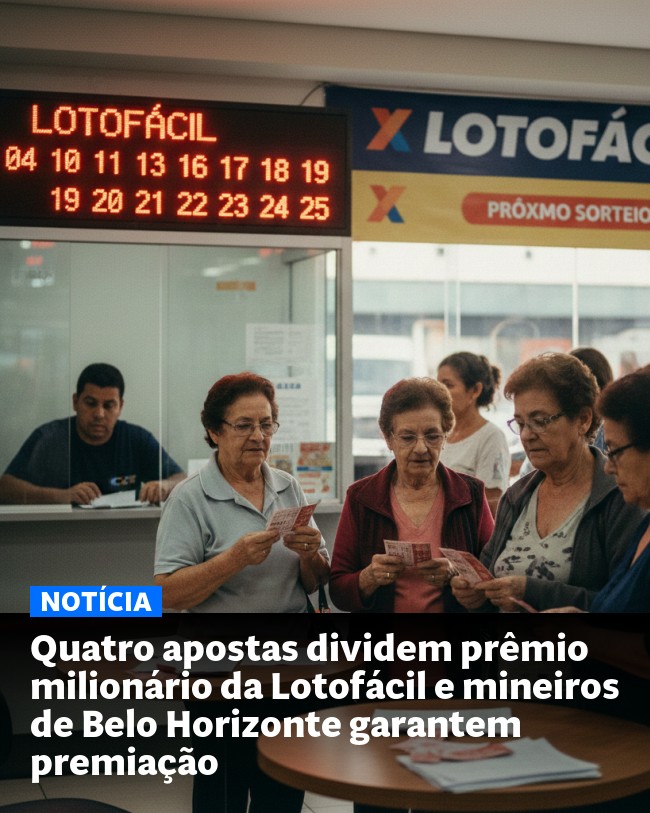 Quatro apostas dividem prêmio milionário da Lotofácil e mineiros de Belo Horizonte garantem premiação - Post para compartilhamento via WhatsApp