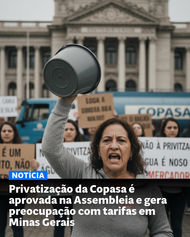 Privatização da Copasa é aprovada na Assembleia e gera preocupação com tarifas em Minas Gerais - Post para compartilhamento via WhatsApp