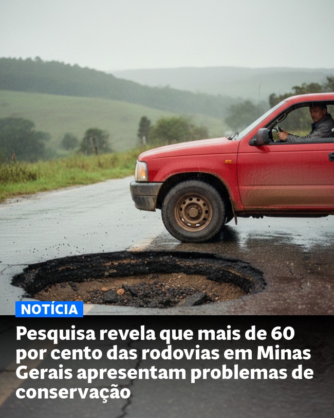 Pesquisa revela que mais de 60 por cento das rodovias em Minas Gerais apresentam problemas de conservação - Post para compartilhamento via WhatsApp