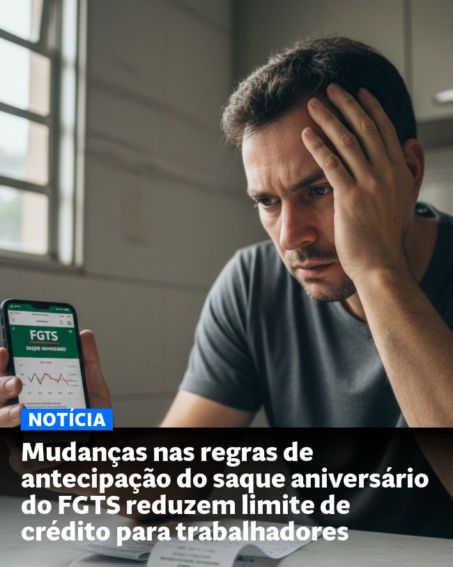 Mudanças nas regras de antecipação do saque aniversário do FGTS reduzem limite de crédito para trabalhadores - Post para compartilhamento via WhatsApp