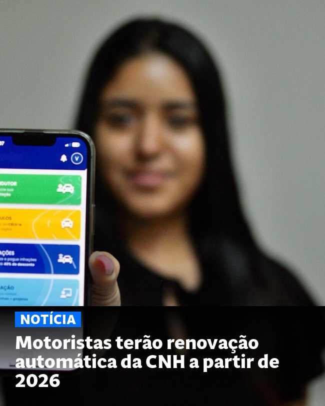 Motoristas terão renovação automática da CNH a partir de 2026 - Post para compartilhamento via WhatsApp