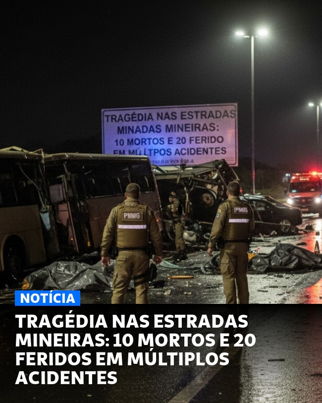 TRAGÉDIA NAS ESTRADAS MINEIRAS: 10 MORTOS E 20 FERIDOS EM MÚLTIPLOS ACIDENTES - Post para compartilhamento via WhatsApp