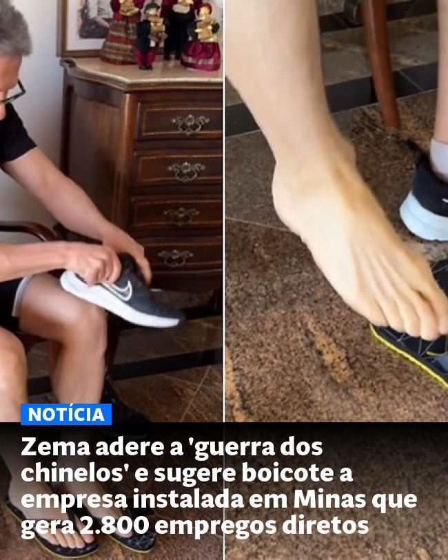 Zema adere a 'guerra dos chinelos' e sugere boicote a empresa instalada em Minas que gera 2.800 empregos diretos - Post para compartilhamento via WhatsApp