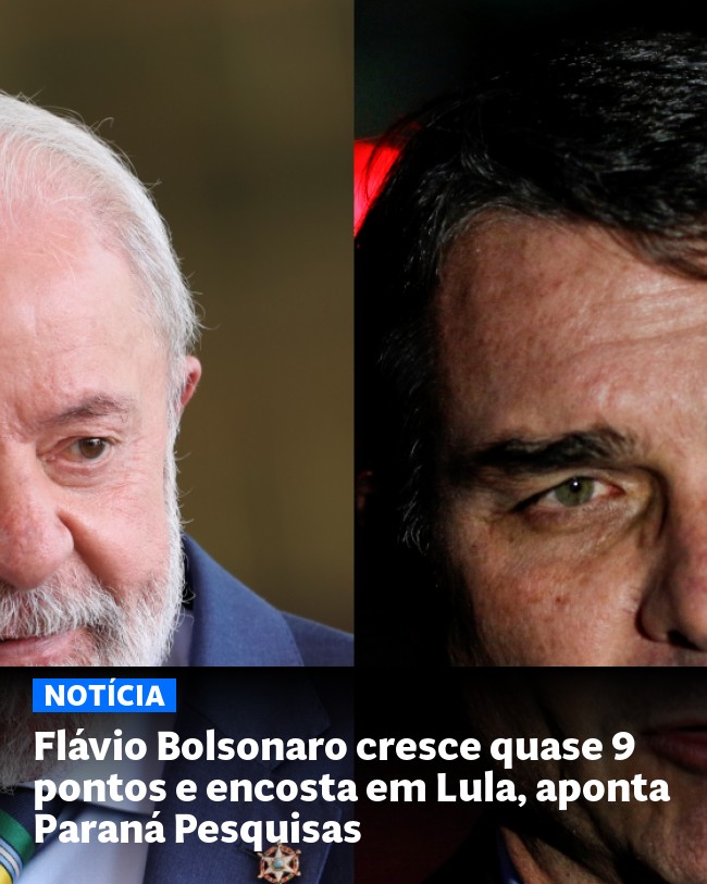 Flávio Bolsonaro cresce quase 9 pontos e encosta em Lula, aponta Paraná Pesquisas - Post para compartilhamento via WhatsApp